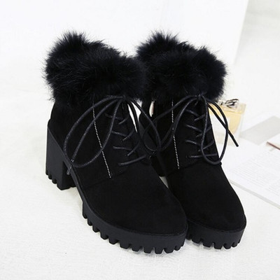 Ежедневни дамски боти с груба неплъзгаща се подметка,връзки и мек пух