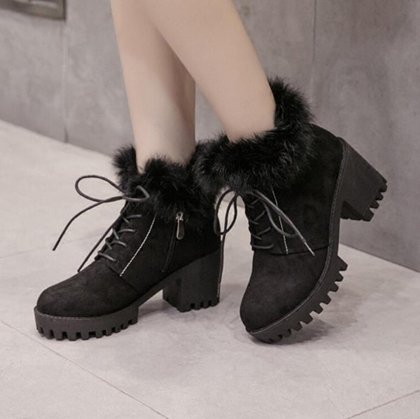 Ежедневни дамски боти с груба неплъзгаща се подметка,връзки и мек пух