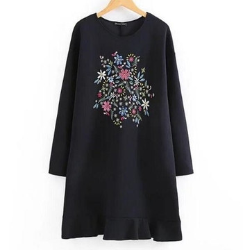 Γυναικεία μπλούζα με μακριά μανίκια + κολάρο σε σχήμα O και λουλουδιών