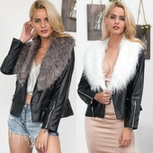 Стилно дамско яке от мека еко кожа + актуална пухена яка 