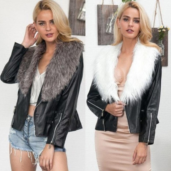 Стилно дамско яке от мека еко кожа + актуална пухена яка 