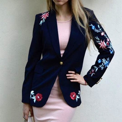 Спортно-елегантно дамско сако с шарени флорални бродерии