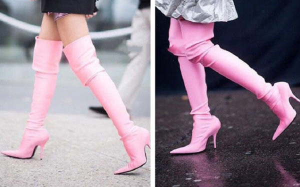 Дамски актуалнйи ботуши тип "чизми" с висок тънък ток