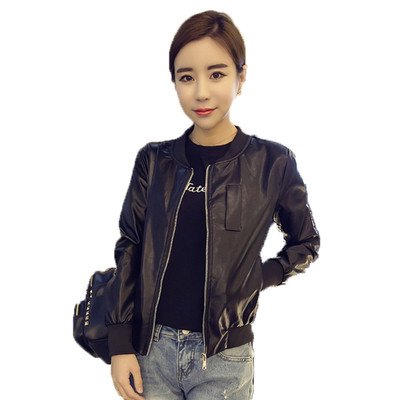 Стилно дамско яке от еко кожа с О-образна яка с декоративен цип на ръкавите в черен цвят