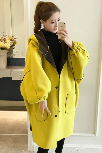 Дамско дълго палто с качулка,широк модел с две лица 