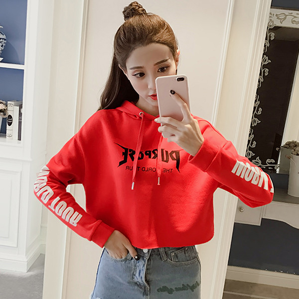 Καθημερινή αθλητική μπλούζα γυναικών με κουκούλα και κόκκινη γραφή