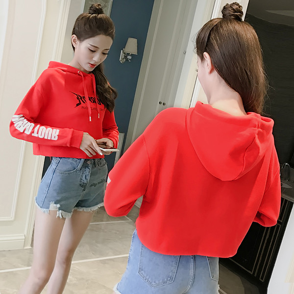 Καθημερινή αθλητική μπλούζα γυναικών με κουκούλα και κόκκινη γραφή