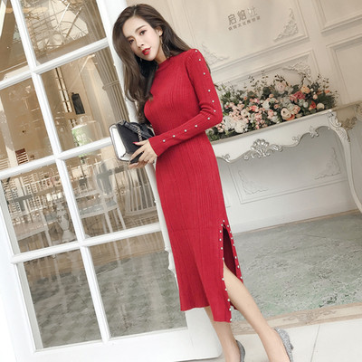 Σπορ-κομψό μακρύ φόρεμα με μαργαριτάρια σε τρία χρώματα