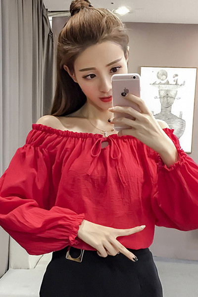 Γλυκό casual γυναικεία πουκάμισο με περασμένους ώμους σε διάφορα χρώματα