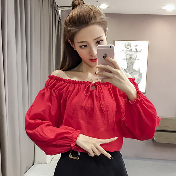 Γλυκό casual γυναικεία πουκάμισο με περασμένους ώμους σε διάφορα χρώματα