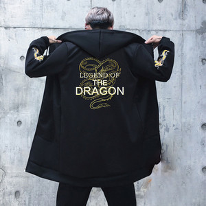 Μακρύ μάλλινο σακάκι μακρύ ανδρικό με κουκούλα και μαύρο γράψιμο στο πίσω μέρος