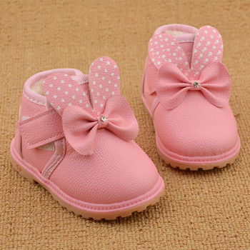Бебешки ватирани обувки за момичета с панделка в два цвята