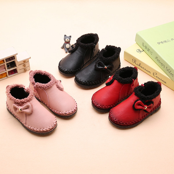 Καθημερινές ζεστές παιδικές μπότες για κορίτσια με κορδέλα σε τρία χρώματα