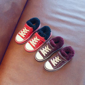 Παιδικά πάνινα παπούτσια για τα κορίτσια φθινόπωρο-χειμώνα με χνούδι