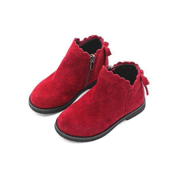 Семпли боти за момичета в червен и черен цвят с равна подметка