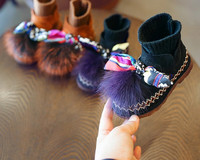 Μπογιές παιδικές μπότες για κορίτσια με χνούδι και έγχρωμη κορδέλα