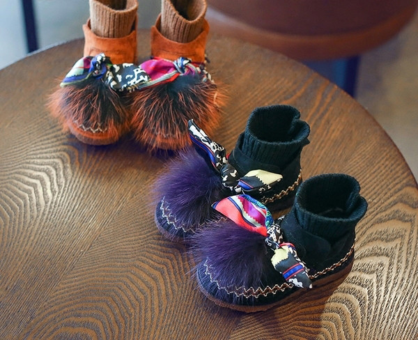 Μπογιές παιδικές μπότες για κορίτσια με χνούδι και έγχρωμη κορδέλα