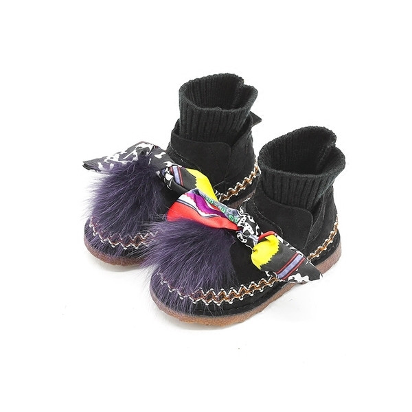 Μπογιές παιδικές μπότες για κορίτσια με χνούδι και έγχρωμη κορδέλα
