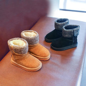 Ζεστές μπότες για κορίτσια με επίπεδη πέλμα σε μπεζ και μαύρο χρώμα