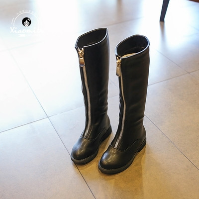 Детски ботуши за момичета с преден цип от еко кожа в черен и кафяв цвят