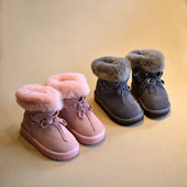 Χειμώνας παιδικές μπότες για κορίτσια με χνούδι και γραβάτες σε τρία χρώματα