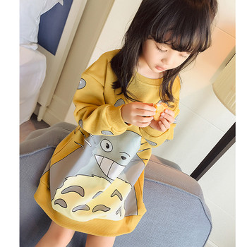 Детска ежедневна рокля за момичета, с апликация в жълт цвят