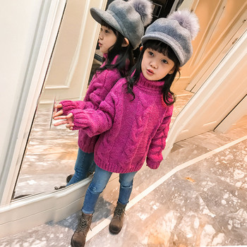 Χειμερινό πουλόβερ για παιδιά με κολάρο για τα κορίτσια σε δύο χρώματα