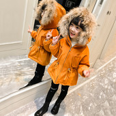 Baby παλτό για τα κορίτσια με γραβάτες και κουκούλα σε δύο χρώματα