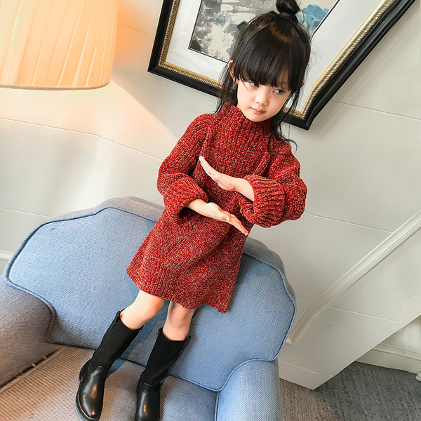 Παιδικό χειμερινό φόρεμα πλέξιμο σε κόκκινο, μαύρο και κίτρινο χρώμα