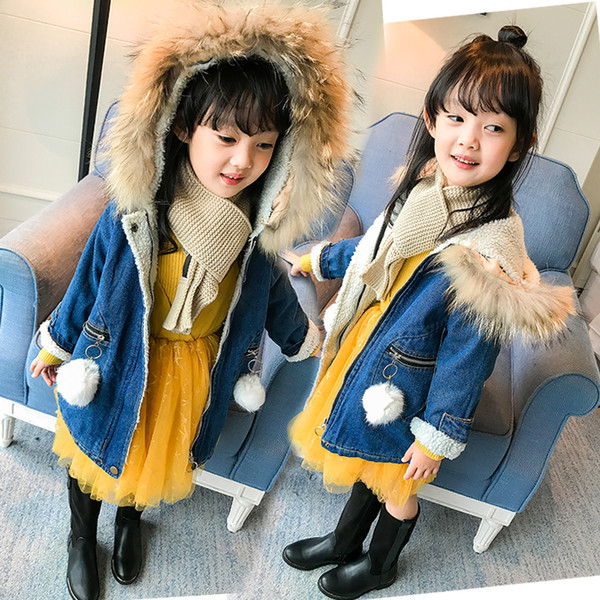 Μακρύ τζιν μπουφάν για κορίτσια με κουκούλα και φερμουάρ