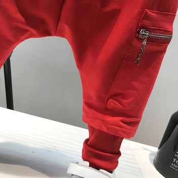 Детски ежедневен спортен панталон за момчета тип потур в черен и червен цвят