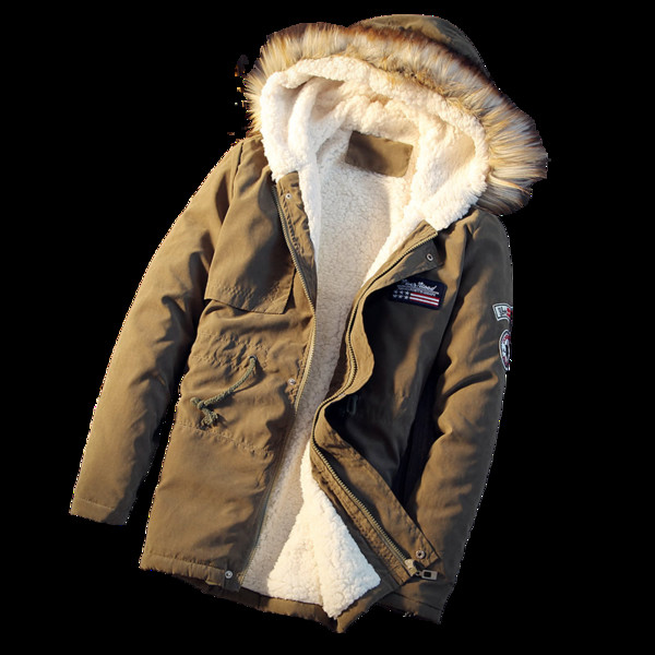 Дълго топло мъжко яке с качулка с пух