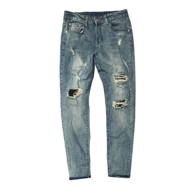 Актуални мъжки светли дънки с вътрешни кръпки