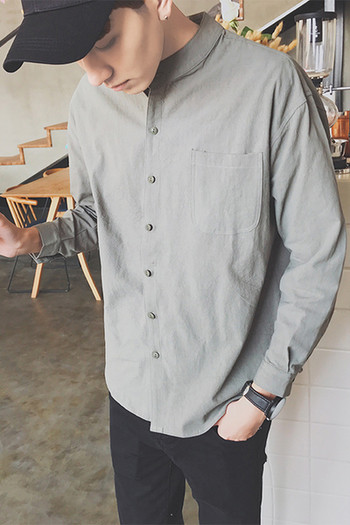 Κομψό ανδρικό πουκάμισο με κολάρο σε σχήμα Τ σε τρία χρώματα