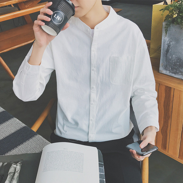 Κομψό ανδρικό πουκάμισο με κολάρο σε σχήμα Τ σε τρία χρώματα