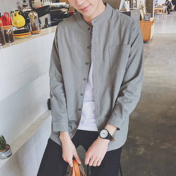 Κομψό ανδρικό πουκάμισο με κολάρο σε σχήμα Τ σε τρία χρώματα