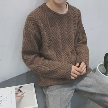Плетен мъжки пуловер в черен и кафяв цвят
