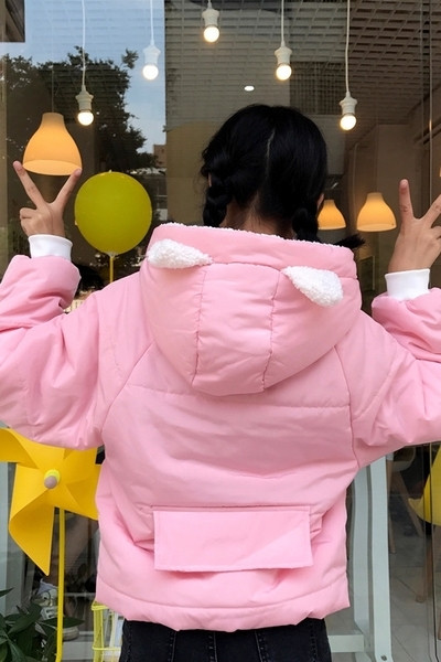 Семпло ежедневно яке с качулка с уши в четири цвята