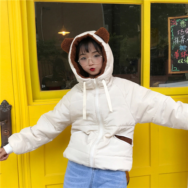 Семпло ежедневно яке с качулка с уши в четири цвята