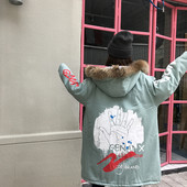 Νέο χειμωνιάτικο σακάκι κυρίες για κυρίες σε ευρύ μοτίβο με χνουδωτή κουκούλα και συμμαχία στην πλάτη