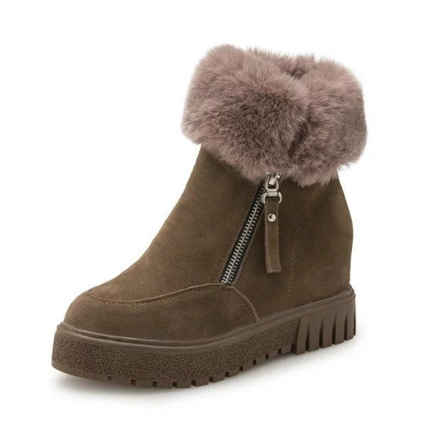 Κομψές γυναικείες μπότες με εσωτερική πλατφόρμα και δίχρωμες ταπετσαρίες