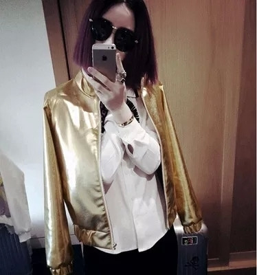 Лъскаво дамско яке в сребрист и златист цвят