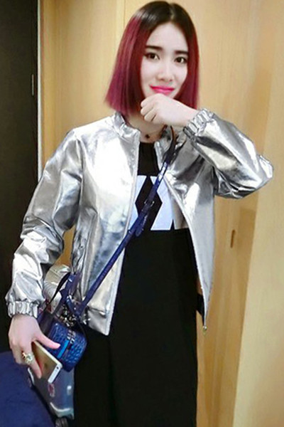 Лъскаво дамско яке в сребрист и златист цвят