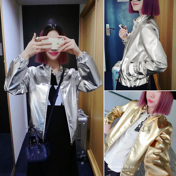 Лъскаво дамско яке в сребрист и златист цвят