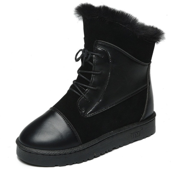 Стилни дамски боти на равна подметка с пух в два цвята