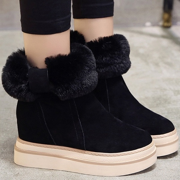 Ежедневни дамски боти с вътрешна платформа и пух в три цвята