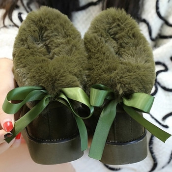 Ζεστές χειμωνιάτικες μπότες για κυρίες με κορδέλα και χνούδι