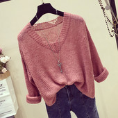 Καθημερινή κυρίες πουλόβερ με αποσμητικό σχήματος V με ελαφρώς σχισμένο αποτέλεσμα σε τέσσερα χρώματα