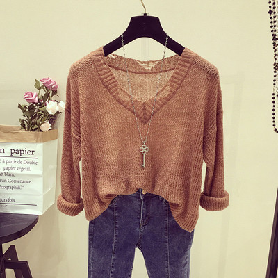 Καθημερινή κυρίες πουλόβερ με αποσμητικό σχήματος V με ελαφρώς σχισμένο αποτέλεσμα σε τέσσερα χρώματα