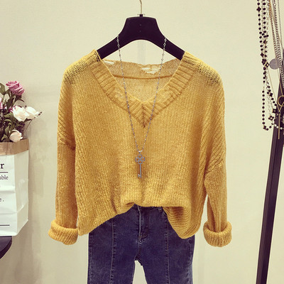 Καθημερινή κυρίες πουλόβερ με αποσμητικό σχήματος V με ελαφρώς σχισμένο αποτέλεσμα σε τέσσερα χρώματα